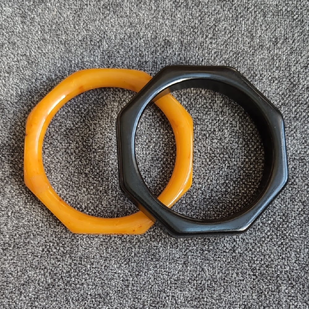 Pair Bakelite Bangle Bracelets Octagonal (Tested,… - image 1